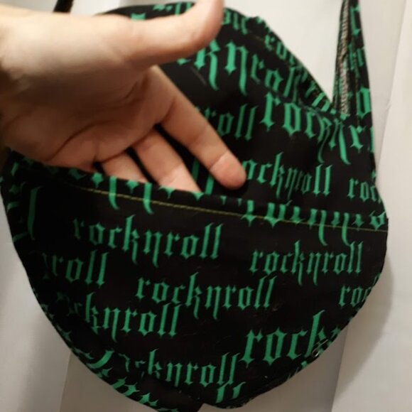 New ROCK N ROLL Round Shoulder Purse Shoulder Bag Black Bright Green Punk Rave - Picture 3 of 8